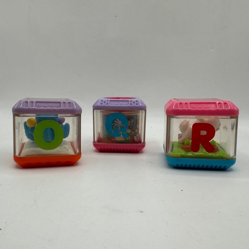 Fisher Price Peek-a-Blocks Kids OS Multicolor Sensory Alphabet 3pc Set O Q R